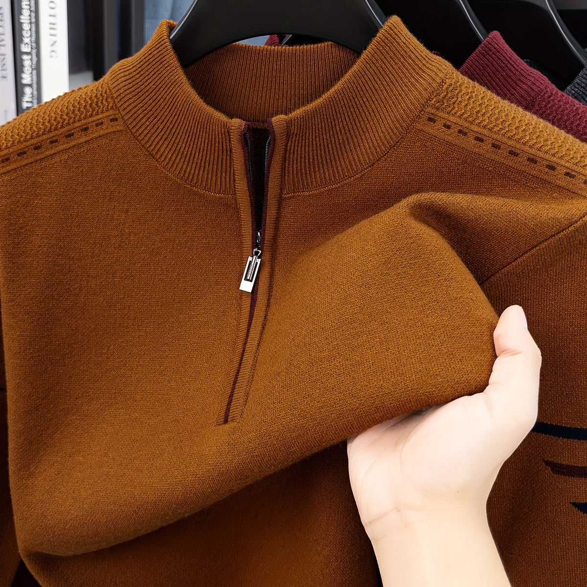 Men's Classic Half-Zip Knit Layering Pullover - Rust