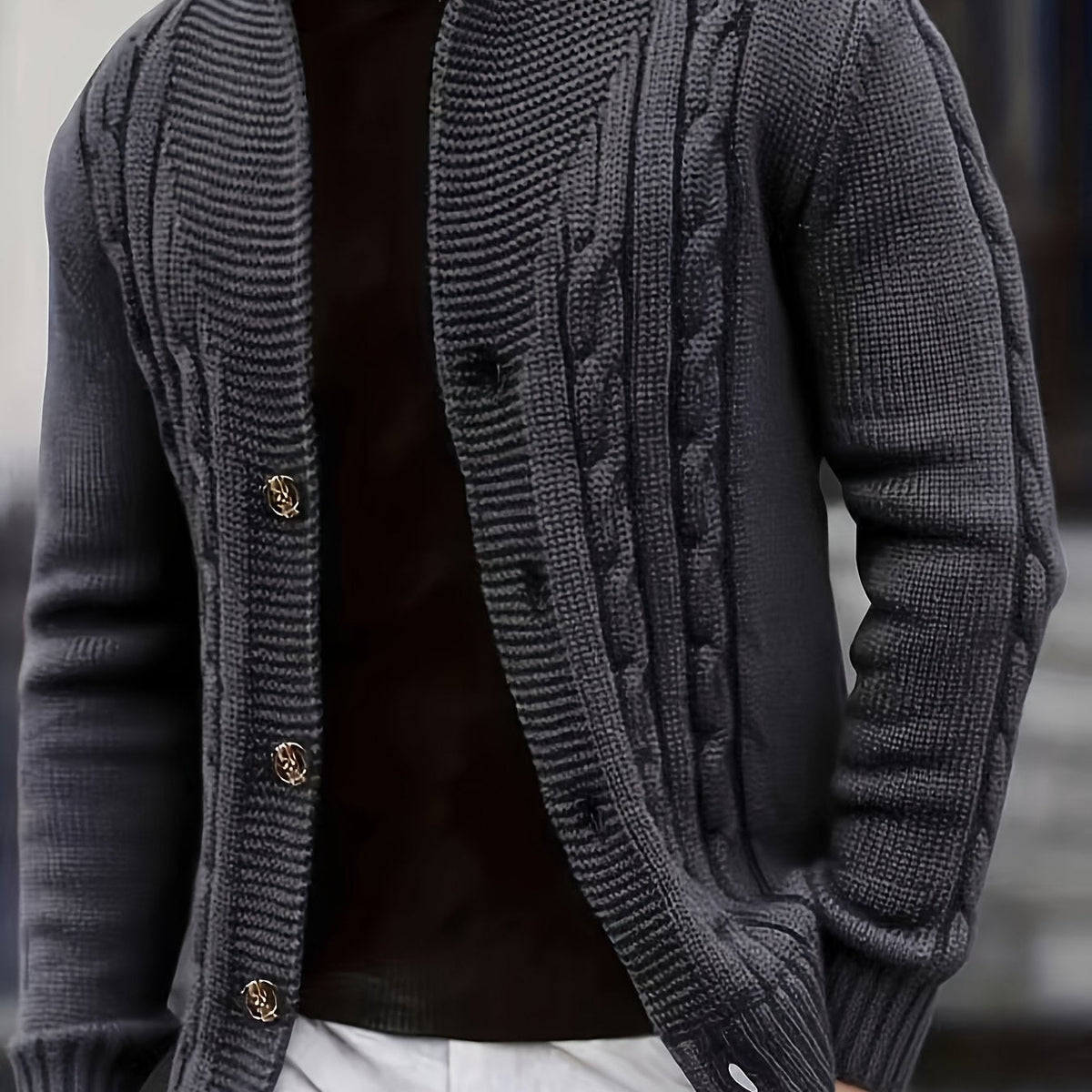 Women's Cable-Knit Button-Front Cardigan - Graphite