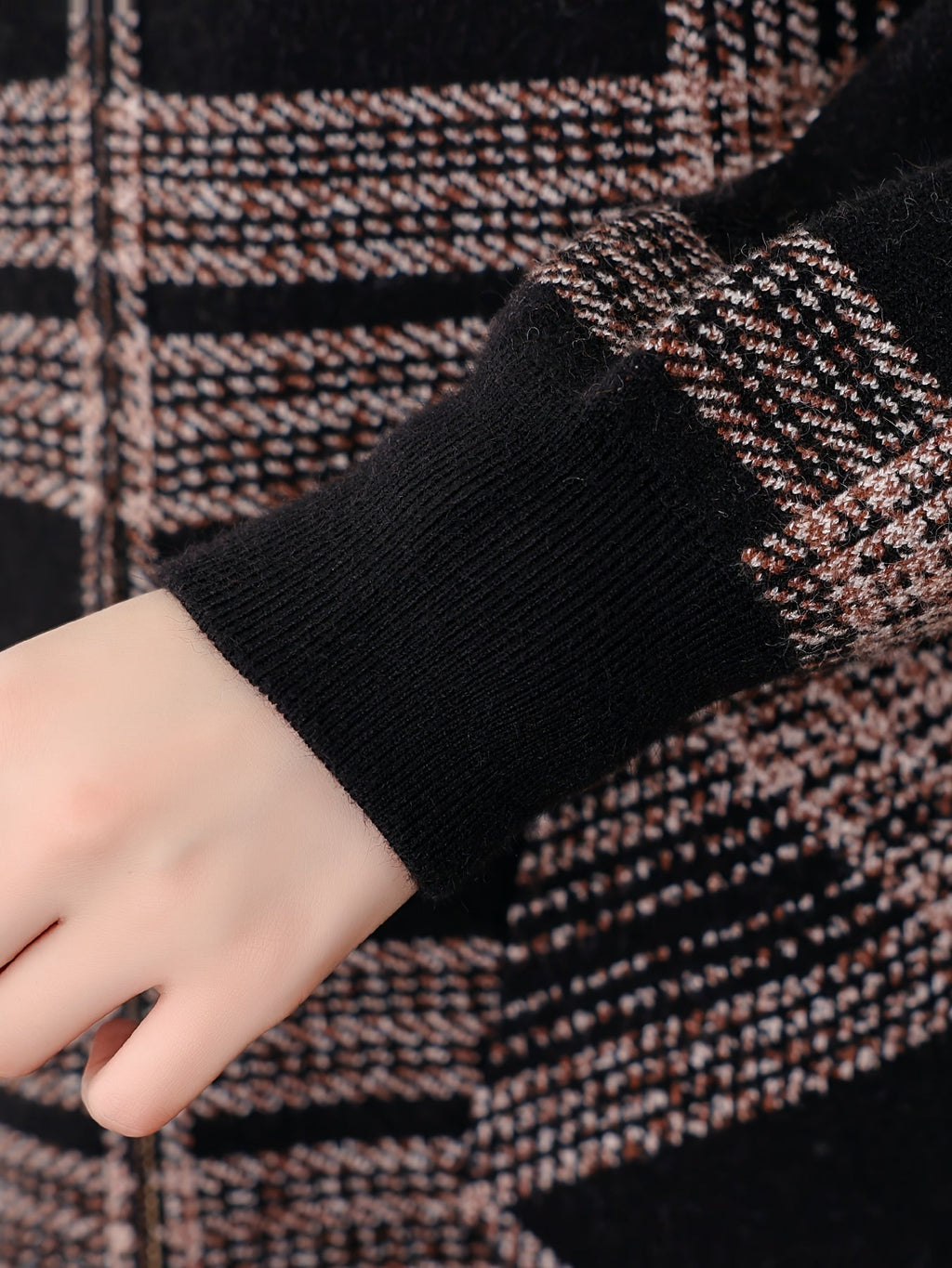 Women's Loose Fit Check Pattern Hooded Zip Jacket