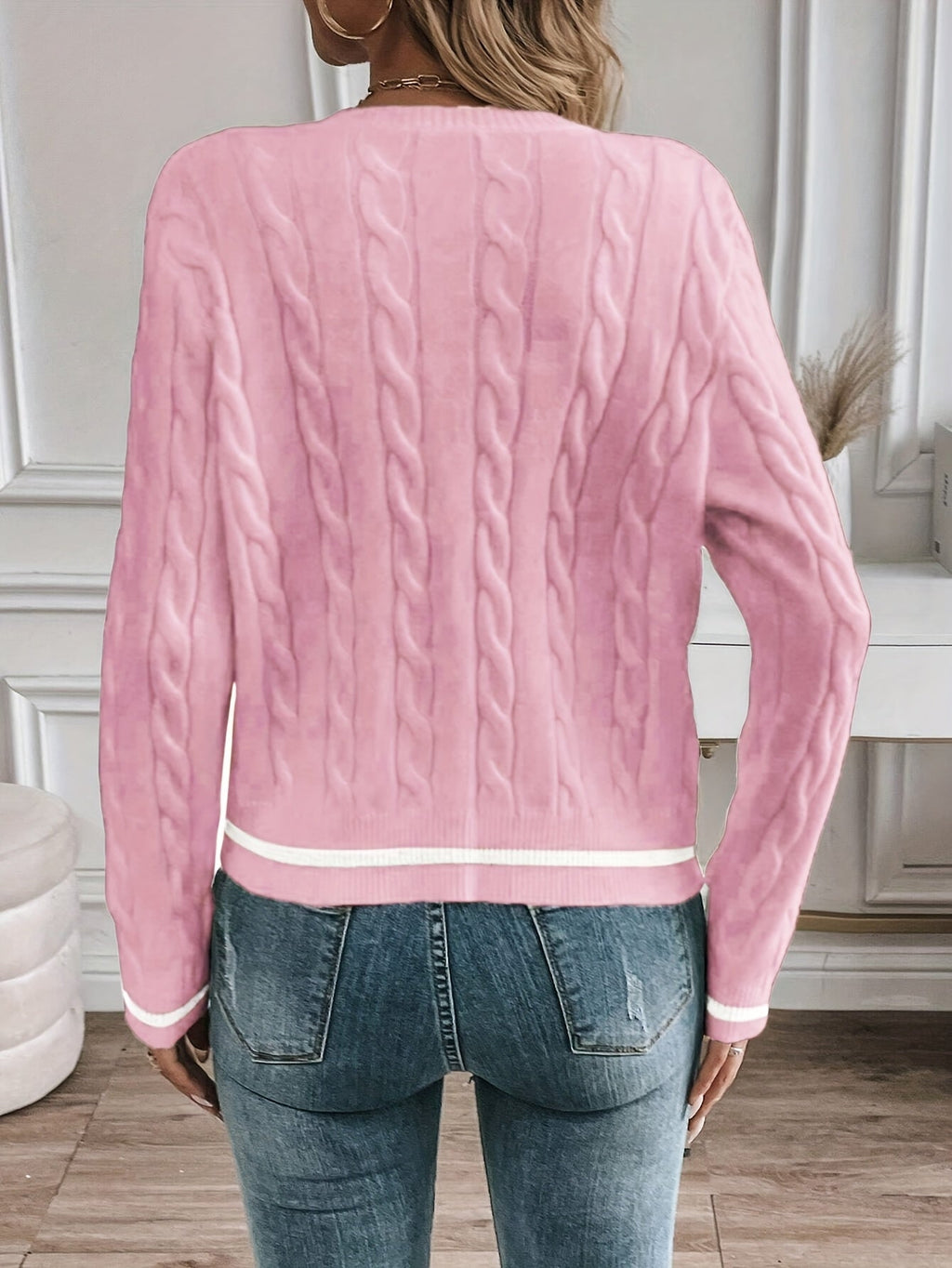 Women's Cable-Knit Cardigan with Gold-Tone Buttons