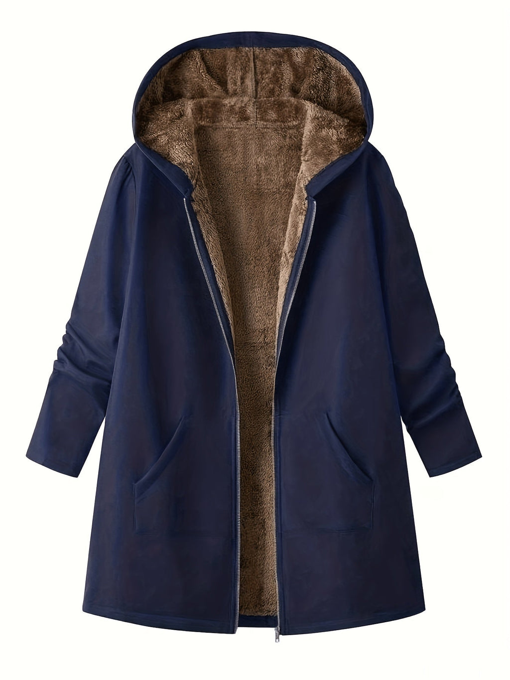 Women's Plush Lined Longline Hooded Zip Coat
