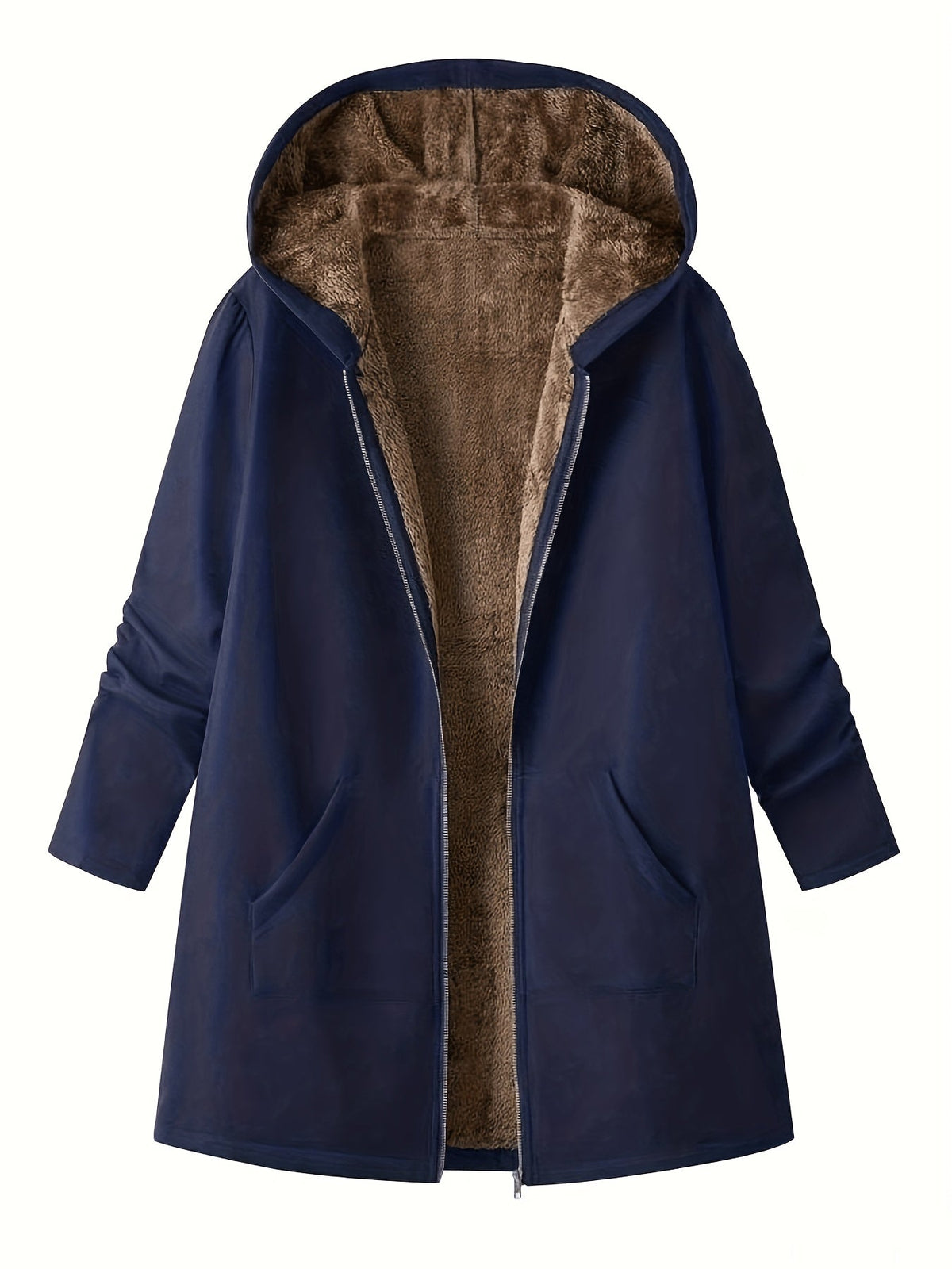 Women's Plush Lined Longline Hooded Zip Coat
