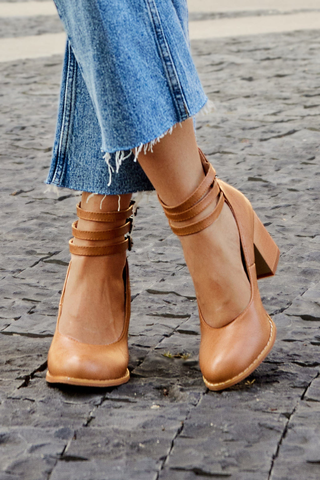 Women's Triple Buckle Block Heel Ankle Boots