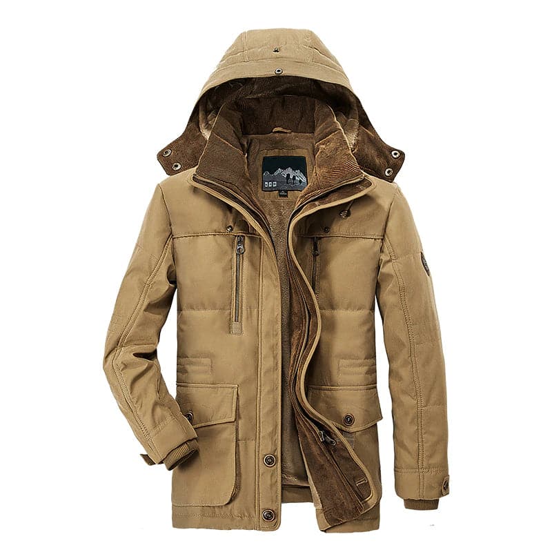 Men's Weather-Resistant Fleece-Lined Multi-Pocket Parka - Khaki