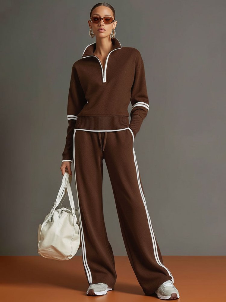 Women's Soft Stretch Half-Zip Wide-Leg Lounge Set