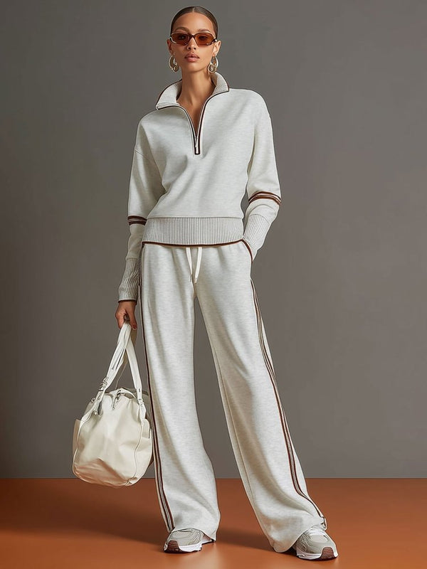 Women's Soft Stretch Half-Zip Wide-Leg Lounge Set