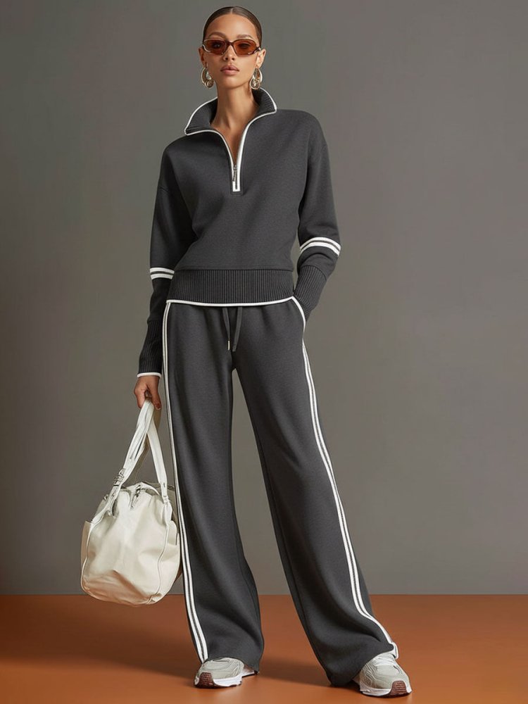Women's Soft Stretch Half-Zip Wide-Leg Lounge Set