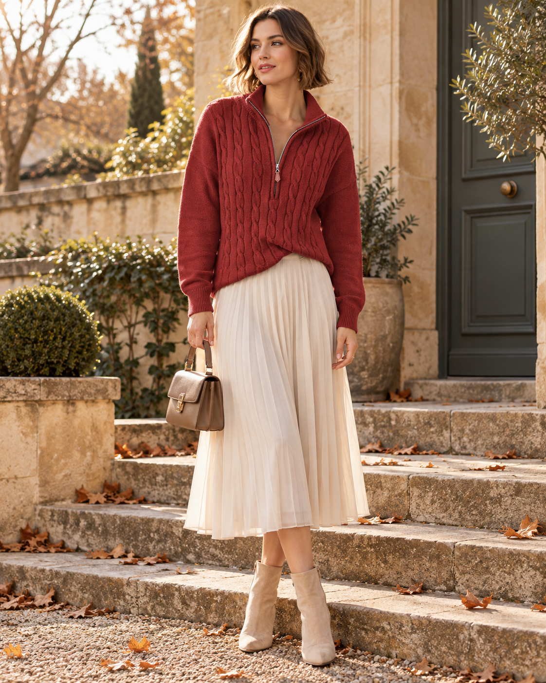 Women's Cable-Knit Quarter-Zip Sweater with Ribbed Cuffs – Russo Apparel
