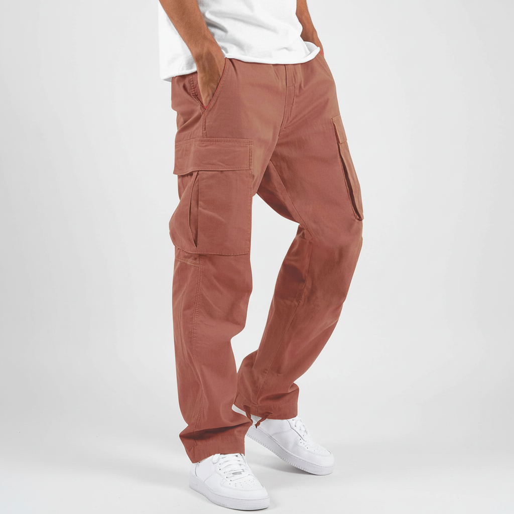 Men's Relaxed-Fit Cotton Cargo Trousers - Orange