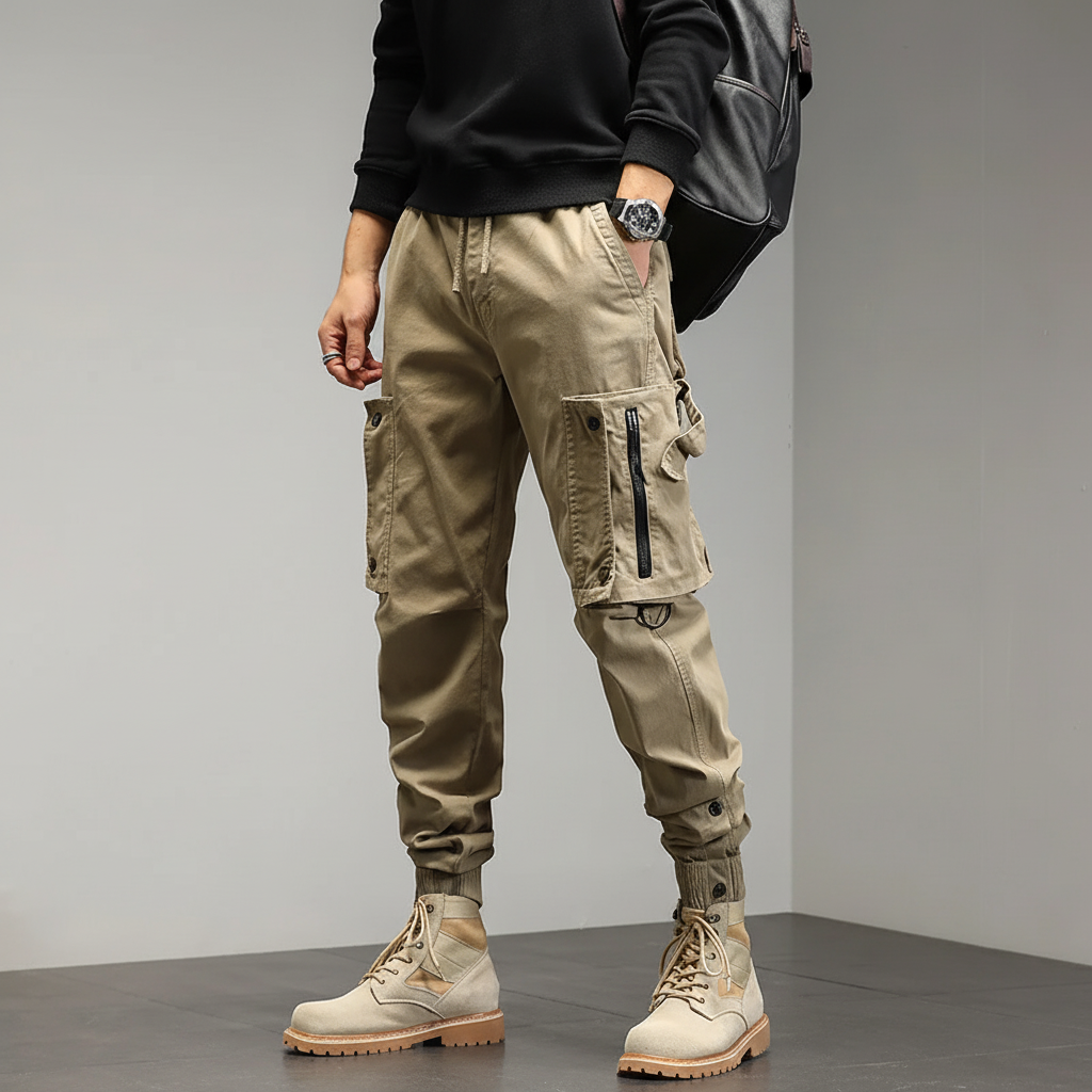 Men's Slim-Fit Cargo Trousers - Khaki