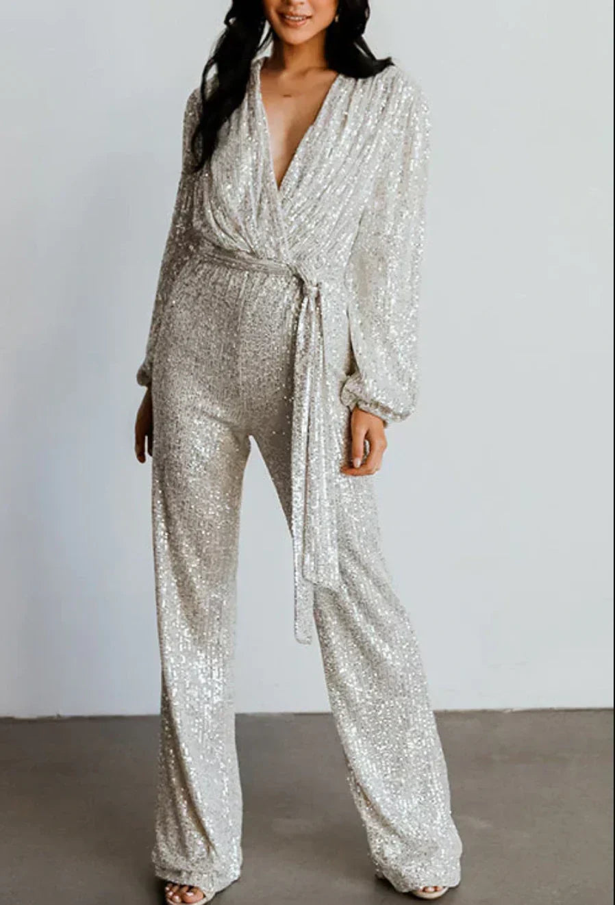 Women's Sequin Jumpsuit - Silver