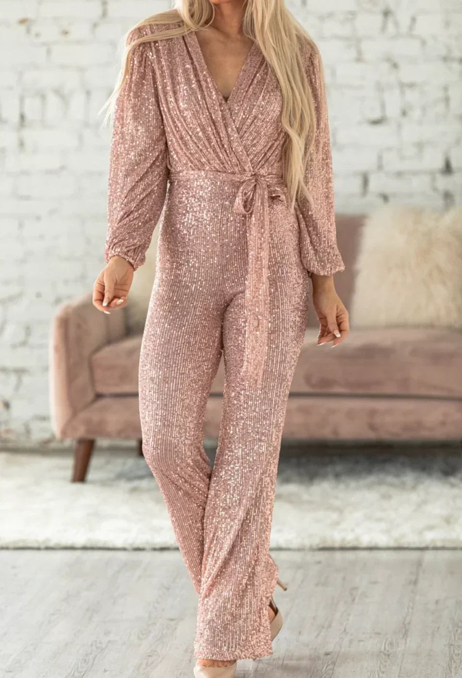 Women's Sequin Jumpsuit - Pink