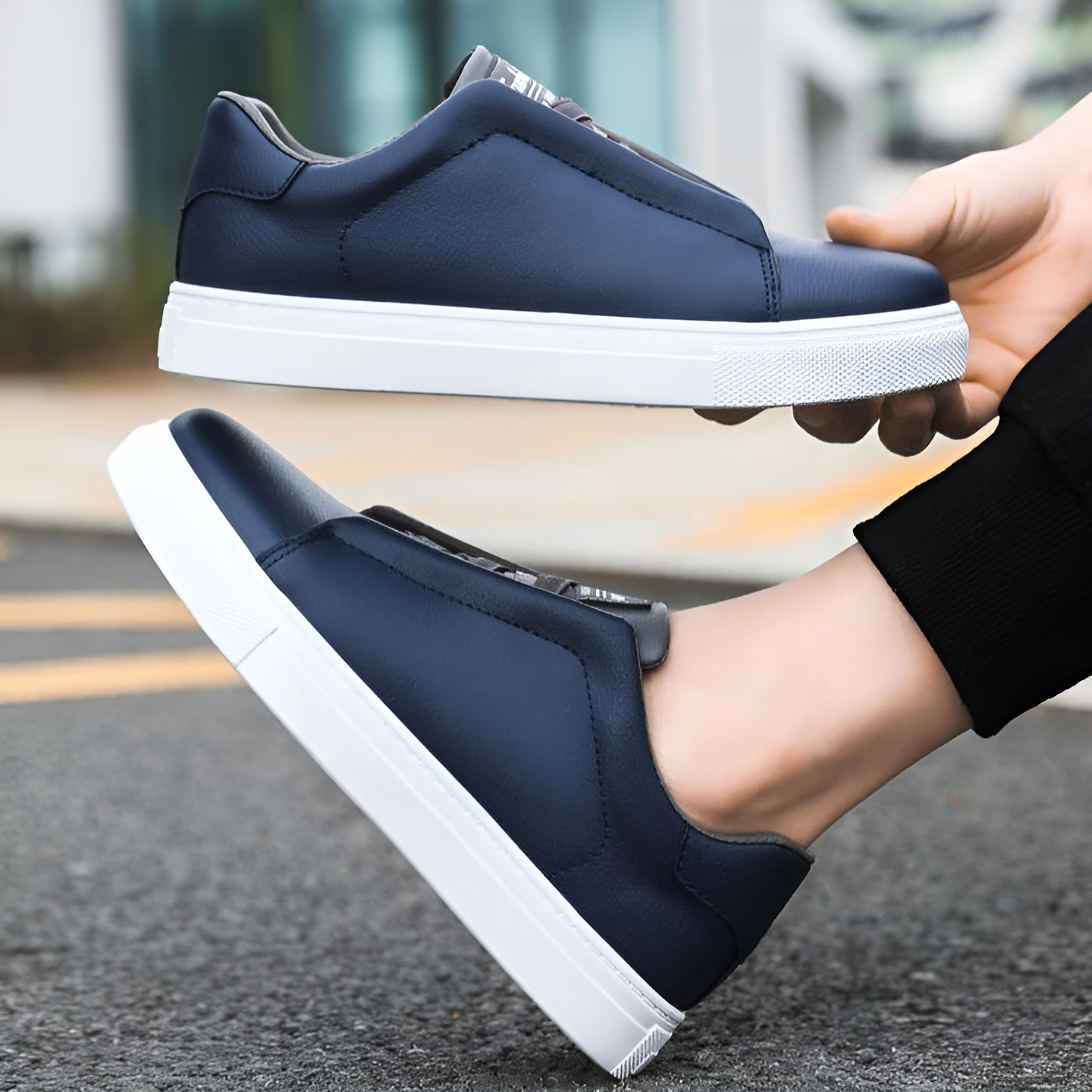 Men's Leather Elastic Lace Sneakers