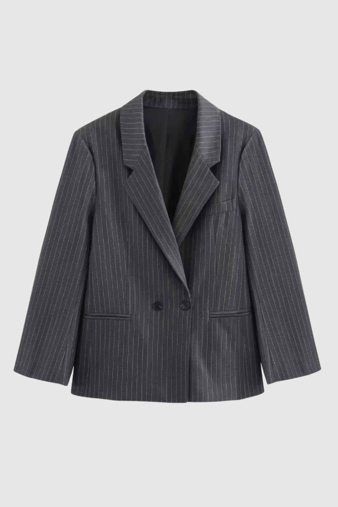 Women's Oversized Pinstripe Double-Breasted Blazer - Gray