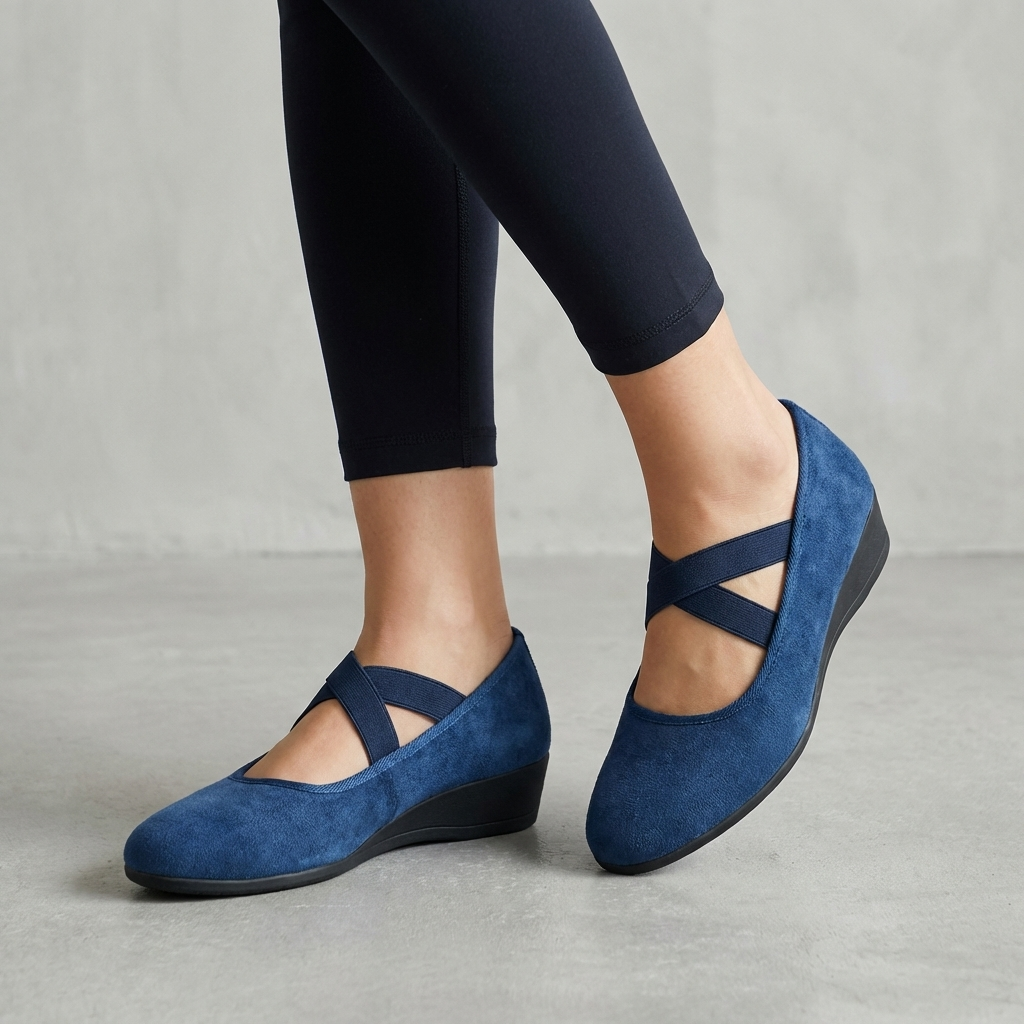 Women's Orthopedic Criss-Cross Strap Wedge Flats - Blue