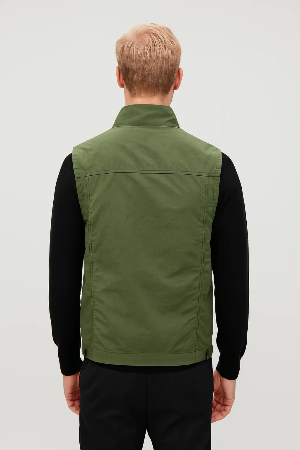 Men's Utility Vest with Stand Collar and Zip Pockets