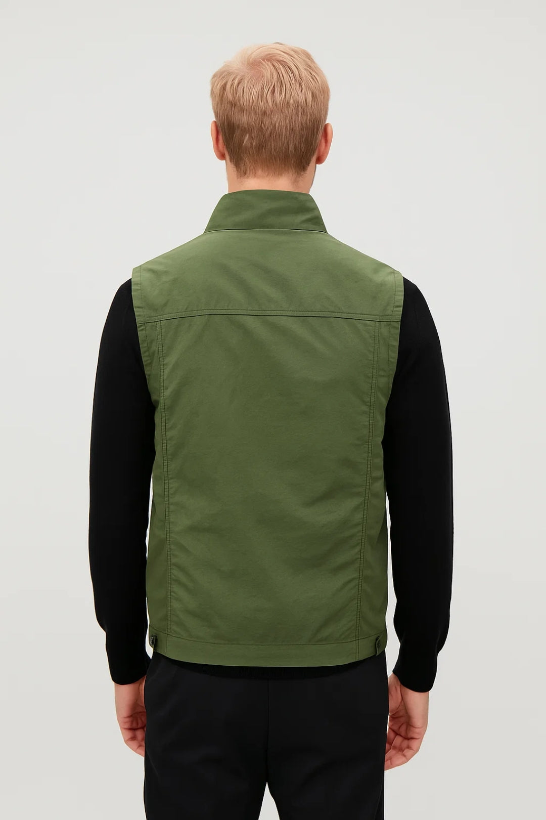 Men's Utility Vest with Stand Collar and Zip Pockets