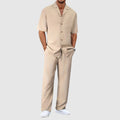 Men's Revere Collar Shirt and Straight-Leg Pants Set - Khaki