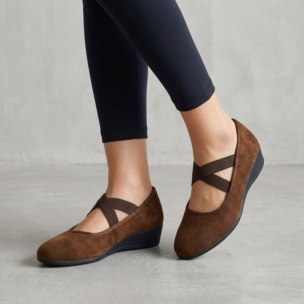 Women's Orthopedic Criss-Cross Strap Wedge Flats - Brown