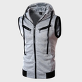 Men's Sleeveless Zip Vest with Detachable Hood - Light Gray