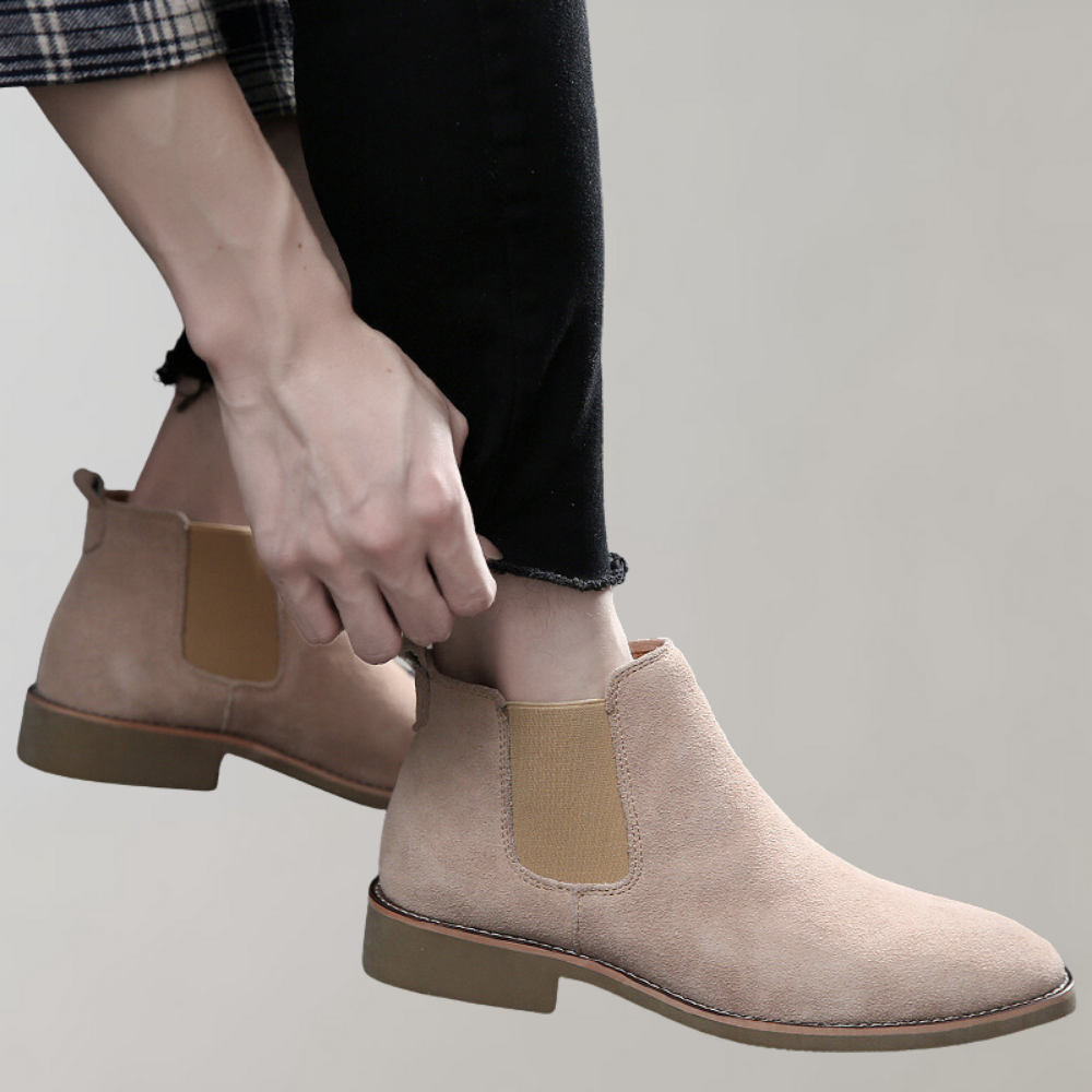 Men's Suede Pointed-Toe Low Heel Chelsea Boots