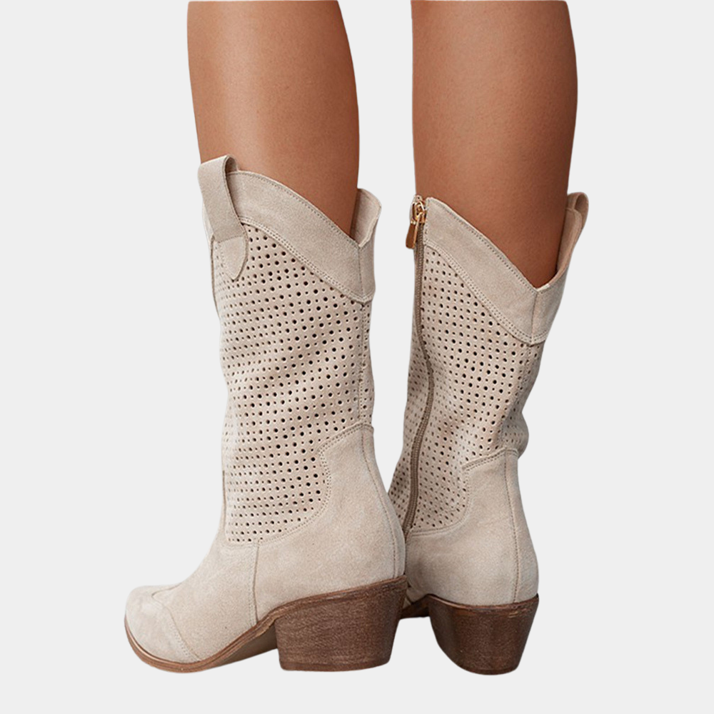 Women's Perforated Block Heel Cowboy Boots