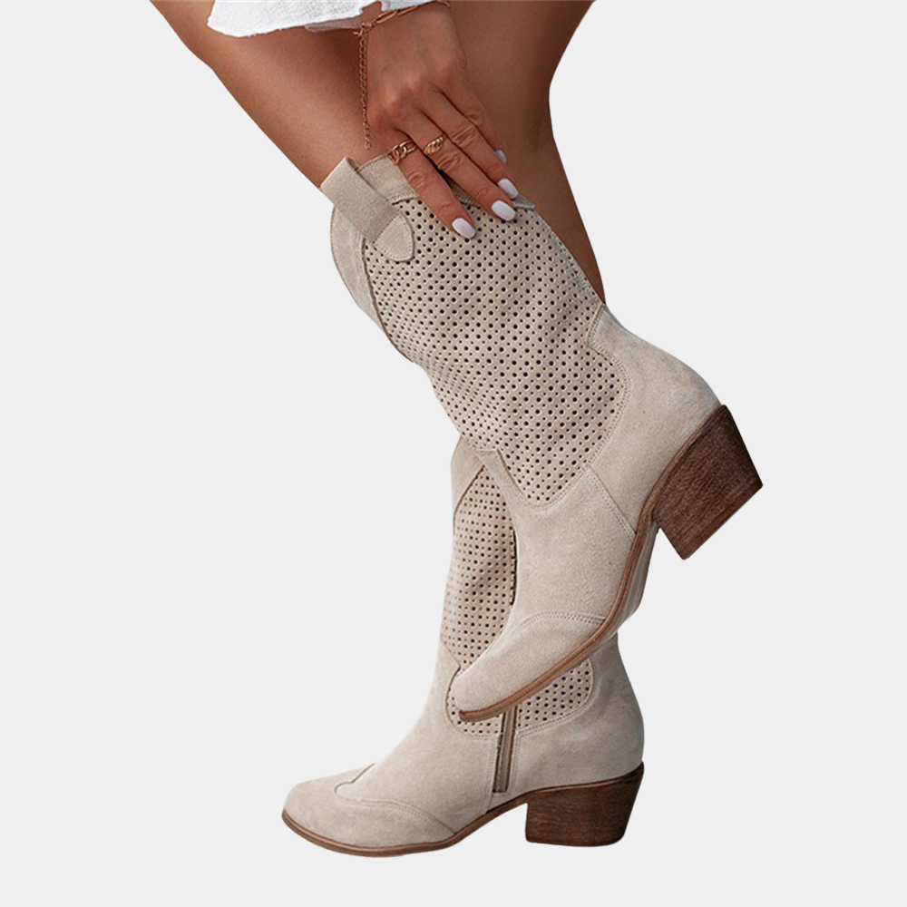 Women's Perforated Block Heel Cowboy Boots