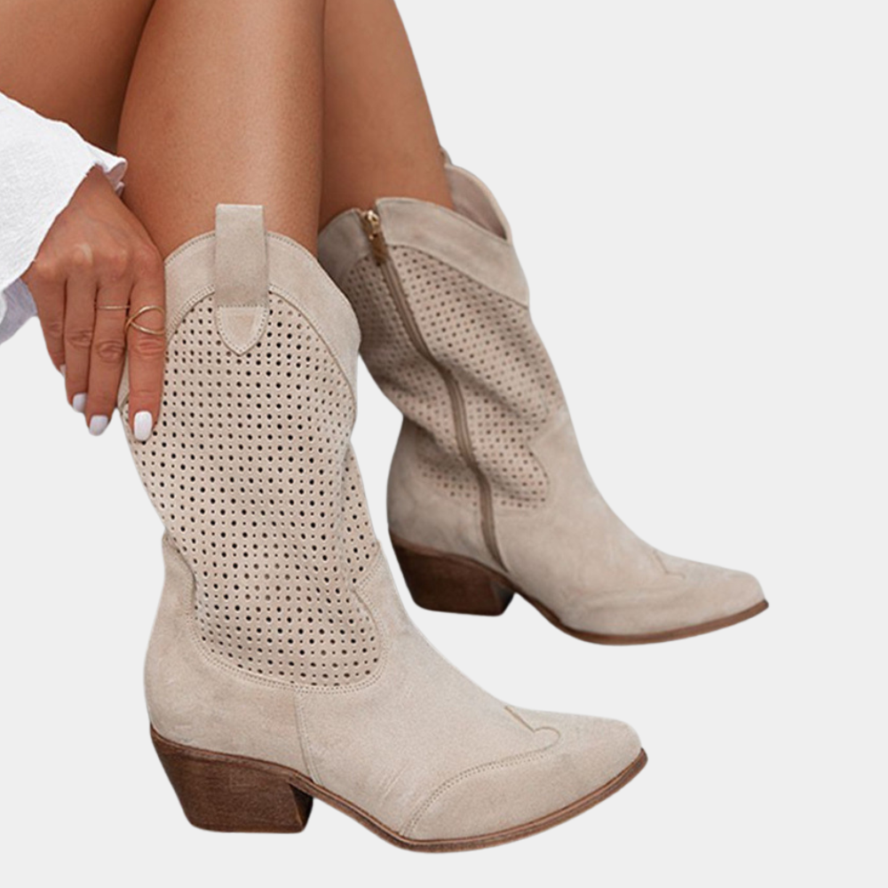 Women's Perforated Block Heel Cowboy Boots