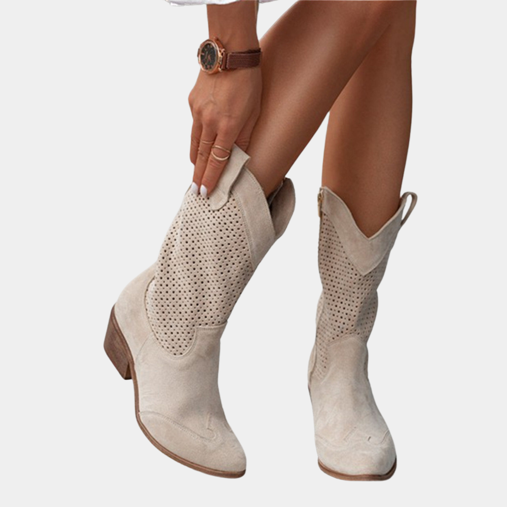 Women's Perforated Block Heel Cowboy Boots