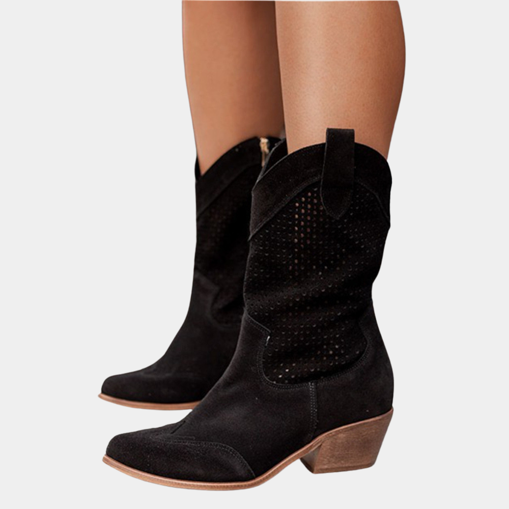 Women's Perforated Block Heel Cowboy Boots