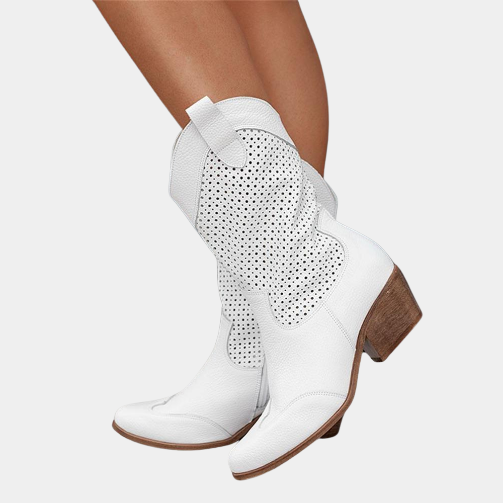 Women's Perforated Block Heel Cowboy Boots