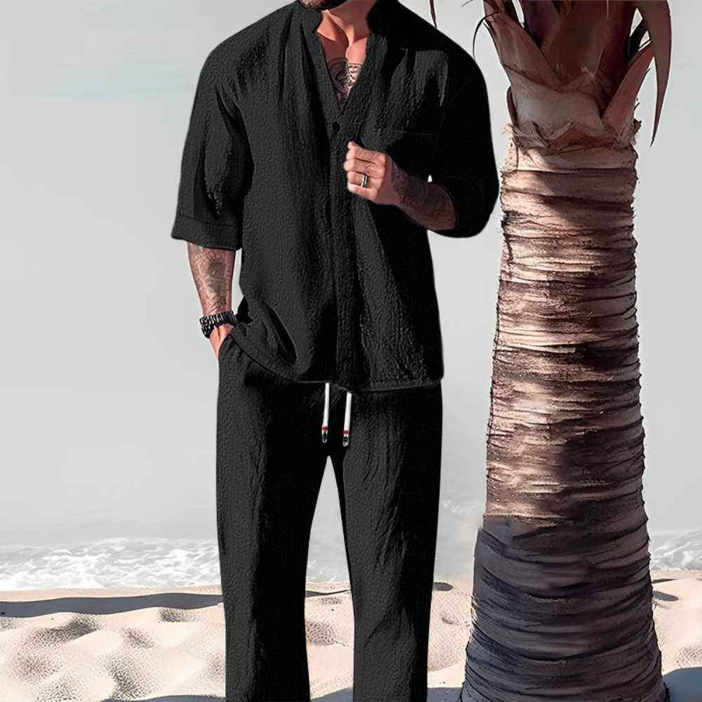 Men’s Short Sleeve Linen Shirt and Trousers