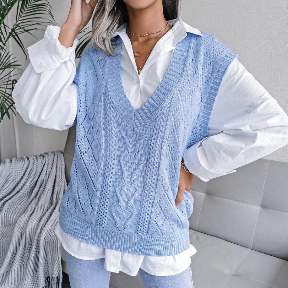 Women's Openwork V-Neck Sweater Vest