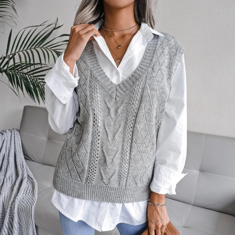 Women's Openwork V-Neck Sweater Vest - Gray