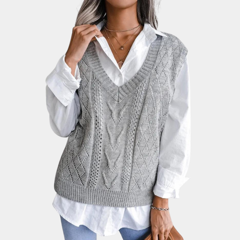 Women's Openwork V-Neck Sweater Vest