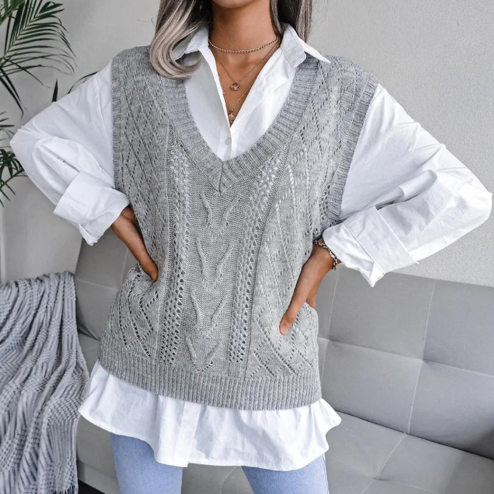 Women's Openwork V-Neck Sweater Vest