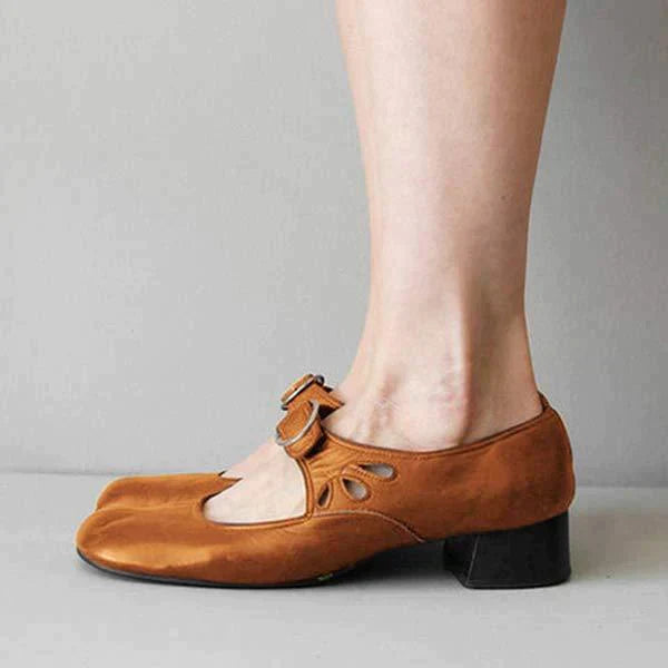 Women's Classic Leather Buckle Strap Mary Jane Flats