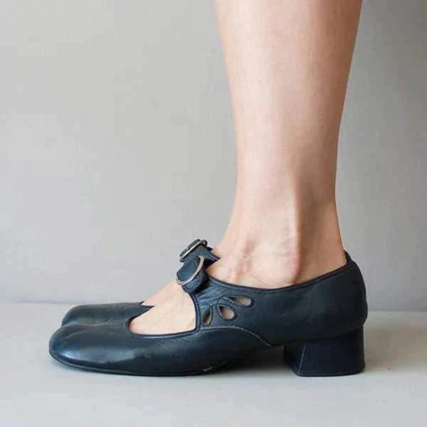 Women's Classic Leather Buckle Strap Mary Jane Flats