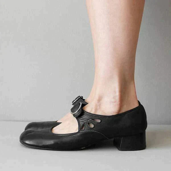 Women's Classic Leather Buckle Strap Mary Jane Flats