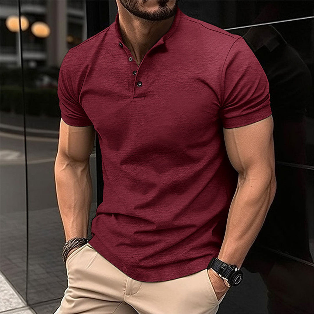 Men's Slim Fit Button Neck Polo Shirt