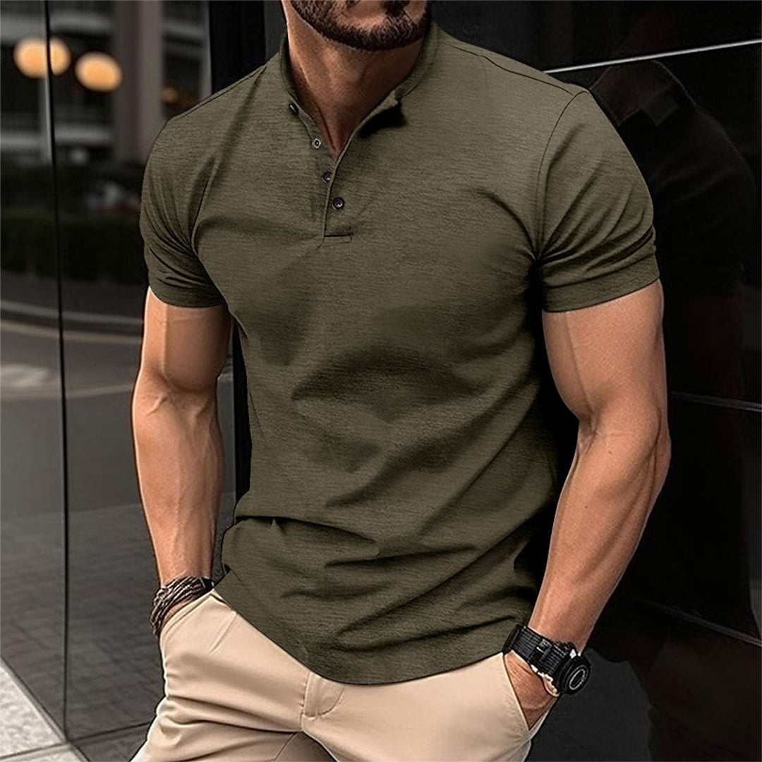 Men's Slim Fit Button Neck Polo Shirt
