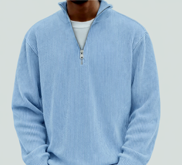 Men's Textured Knit Half-Zip High Neck Sweater
