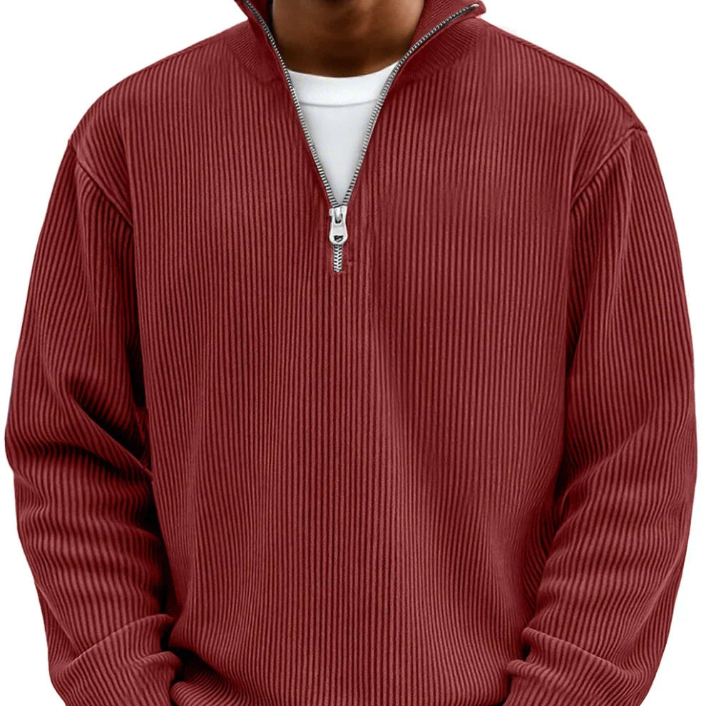 Men's Textured Knit Half-Zip High Neck Sweater