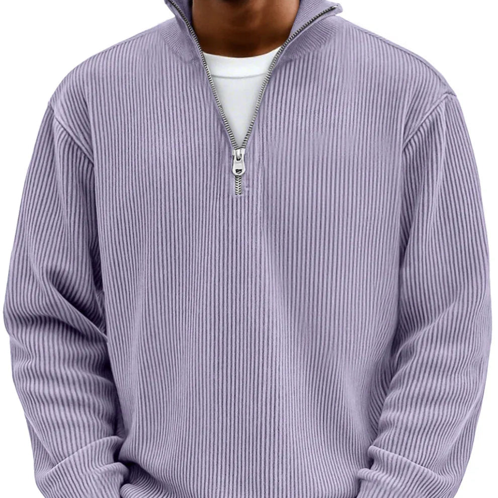 Men's Textured Knit Half-Zip High Neck Sweater