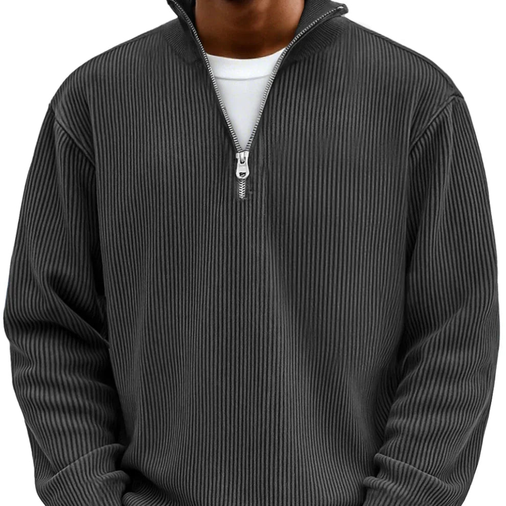 Men's Textured Knit Half-Zip High Neck Sweater