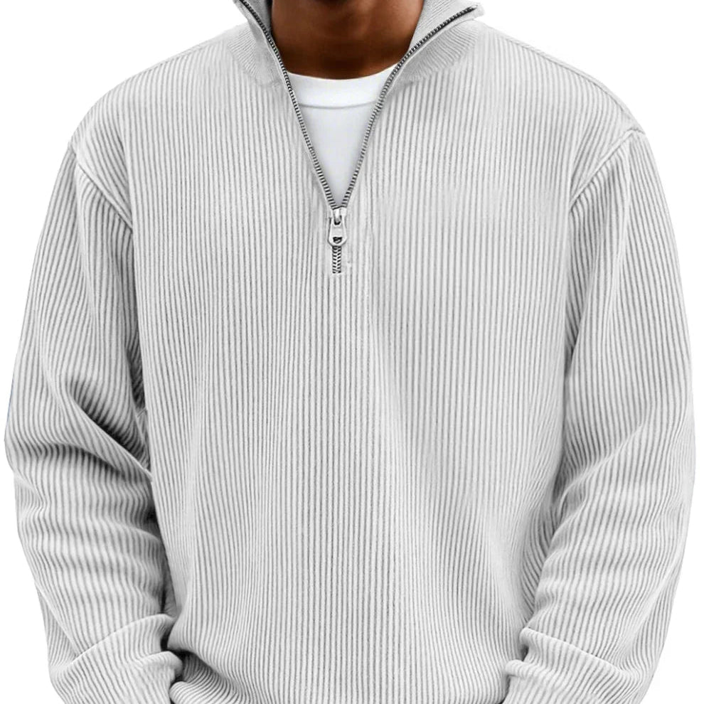 Men's Textured Knit Half-Zip High Neck Sweater