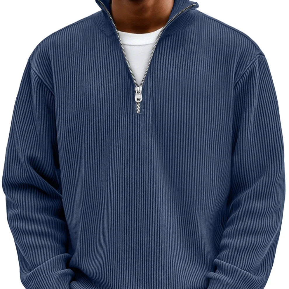 Men's Textured Knit Half-Zip High Neck Sweater