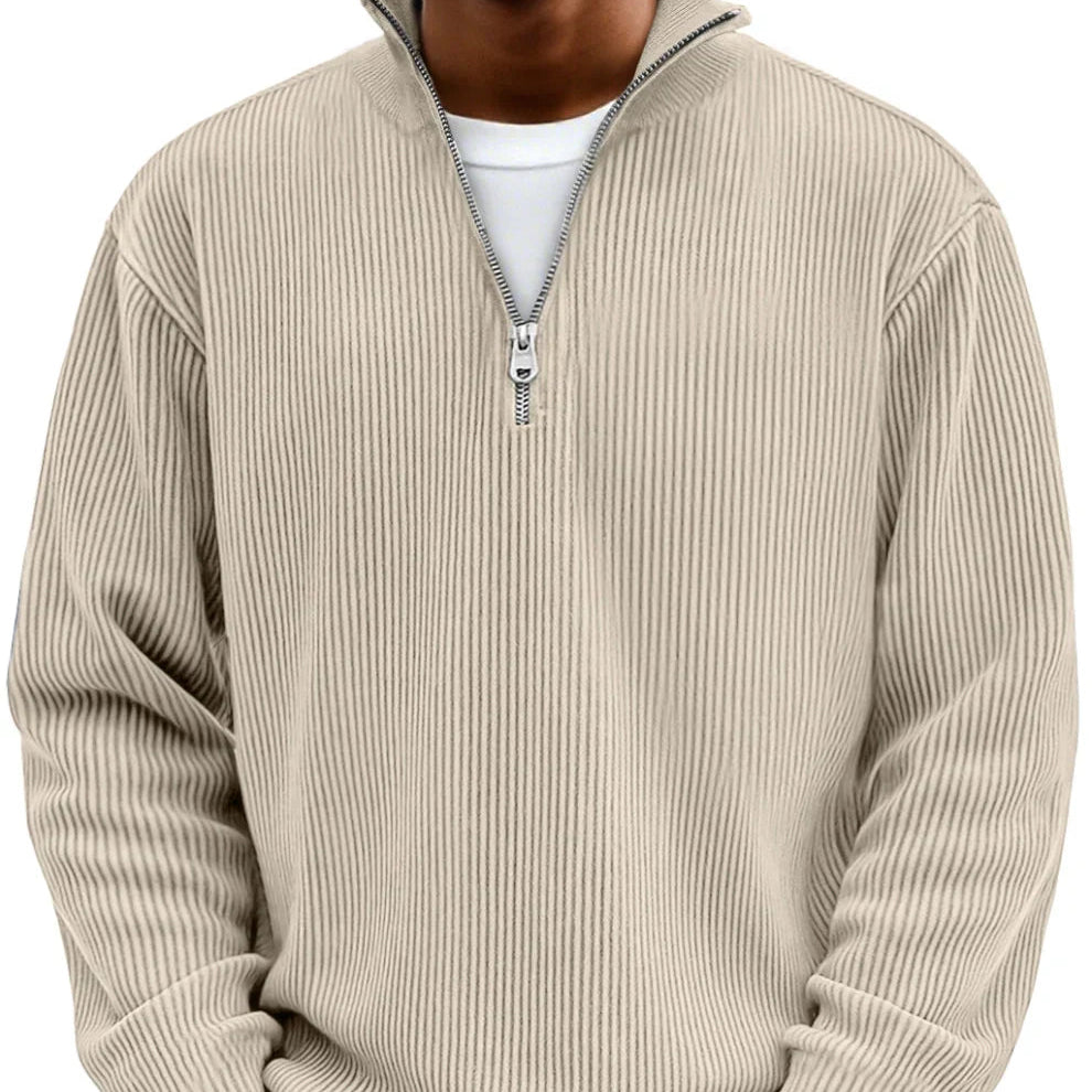Men's Textured Knit Half-Zip High Neck Sweater