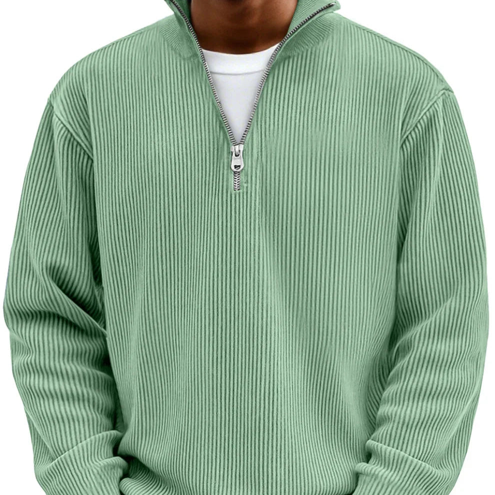 Men's Textured Knit Half-Zip High Neck Sweater