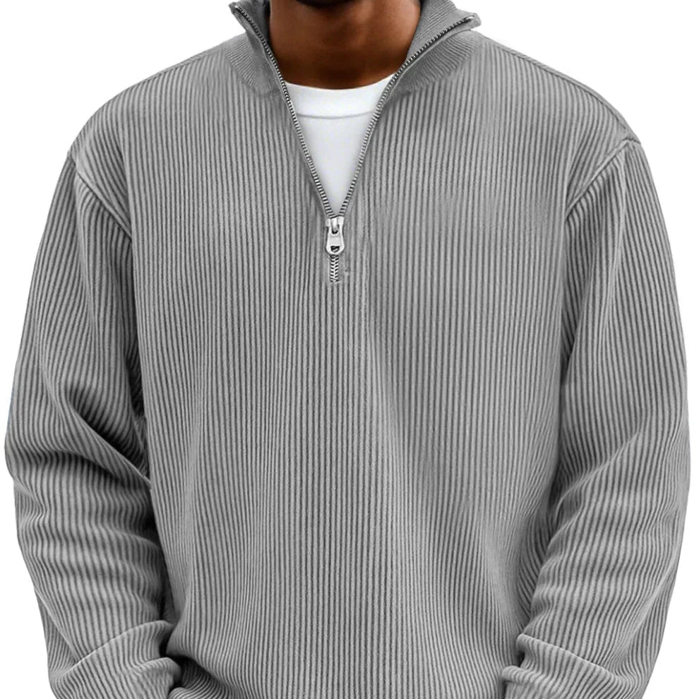 Men's Textured Knit Half-Zip High Neck Sweater